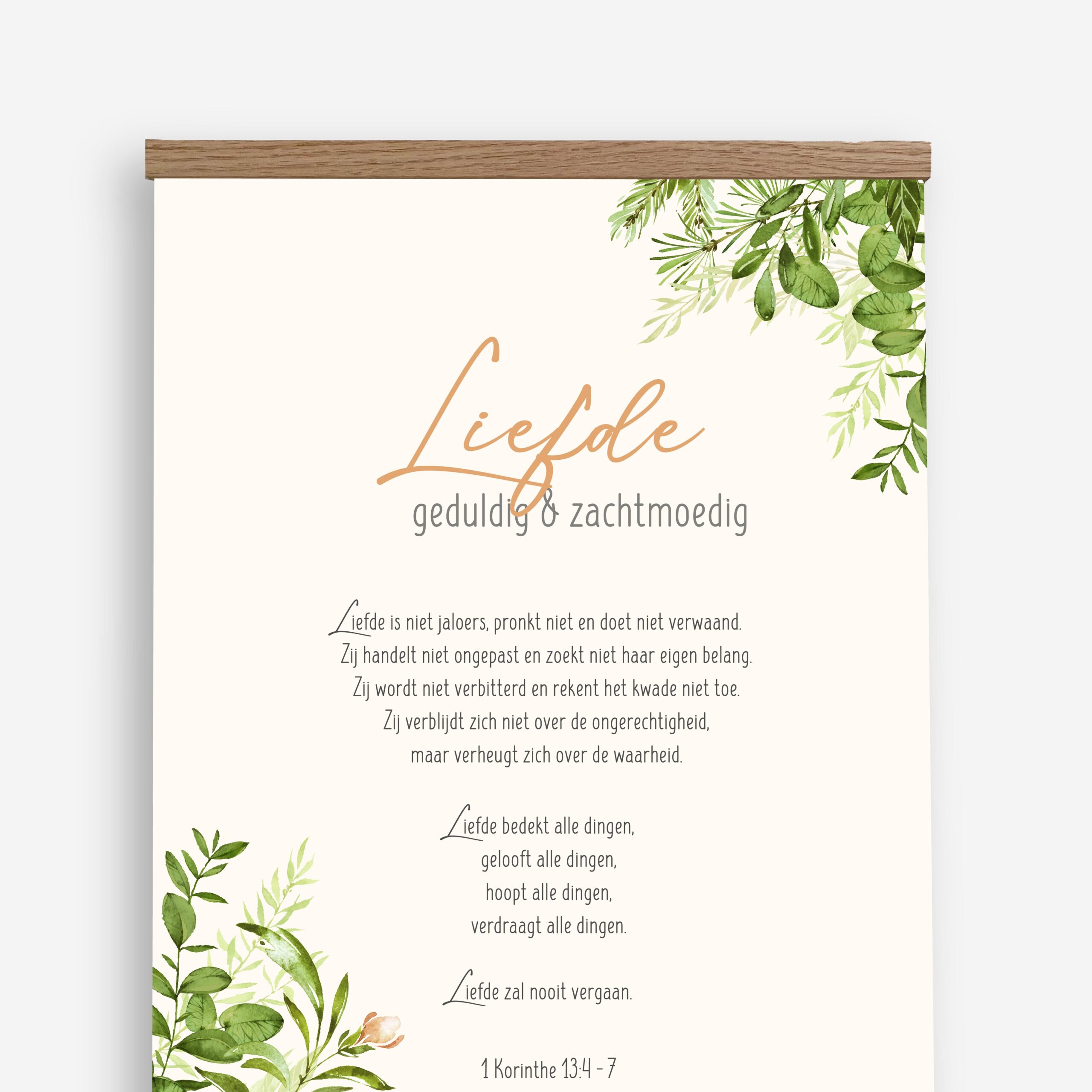 Textielposter Liefde A4 met Houten Hangers