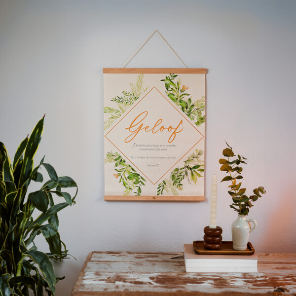 Textielposter Geloof 40x50cm met Houten Hangers