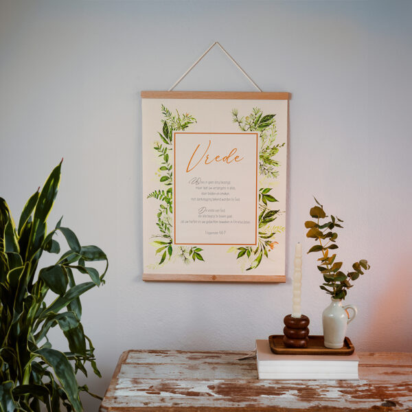 Textielposter Vrede 40x50cm met Houten Hangers