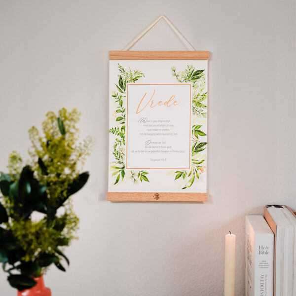 Textielposter Vrede A4 met Houten Hangers